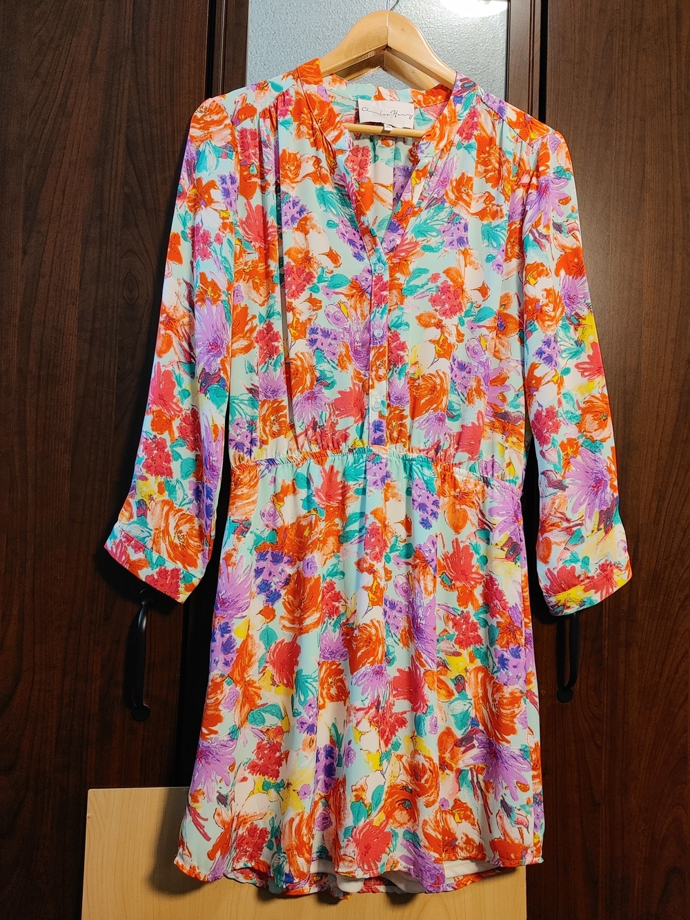 Chanler Henry Multicolor Floral Casual Dress — Orange, Purple, Aqua